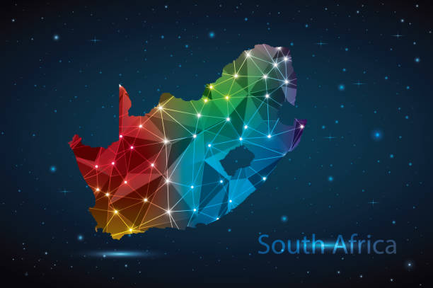 Abstract Polygon Map of South Africa. Vector Illustration Low Poly Color Rainbow on Dark Background.